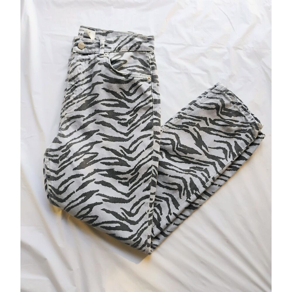 Reformation Julia Crop High Cigarette Jeans 28 Gray Zebra Mineral Tiger Print